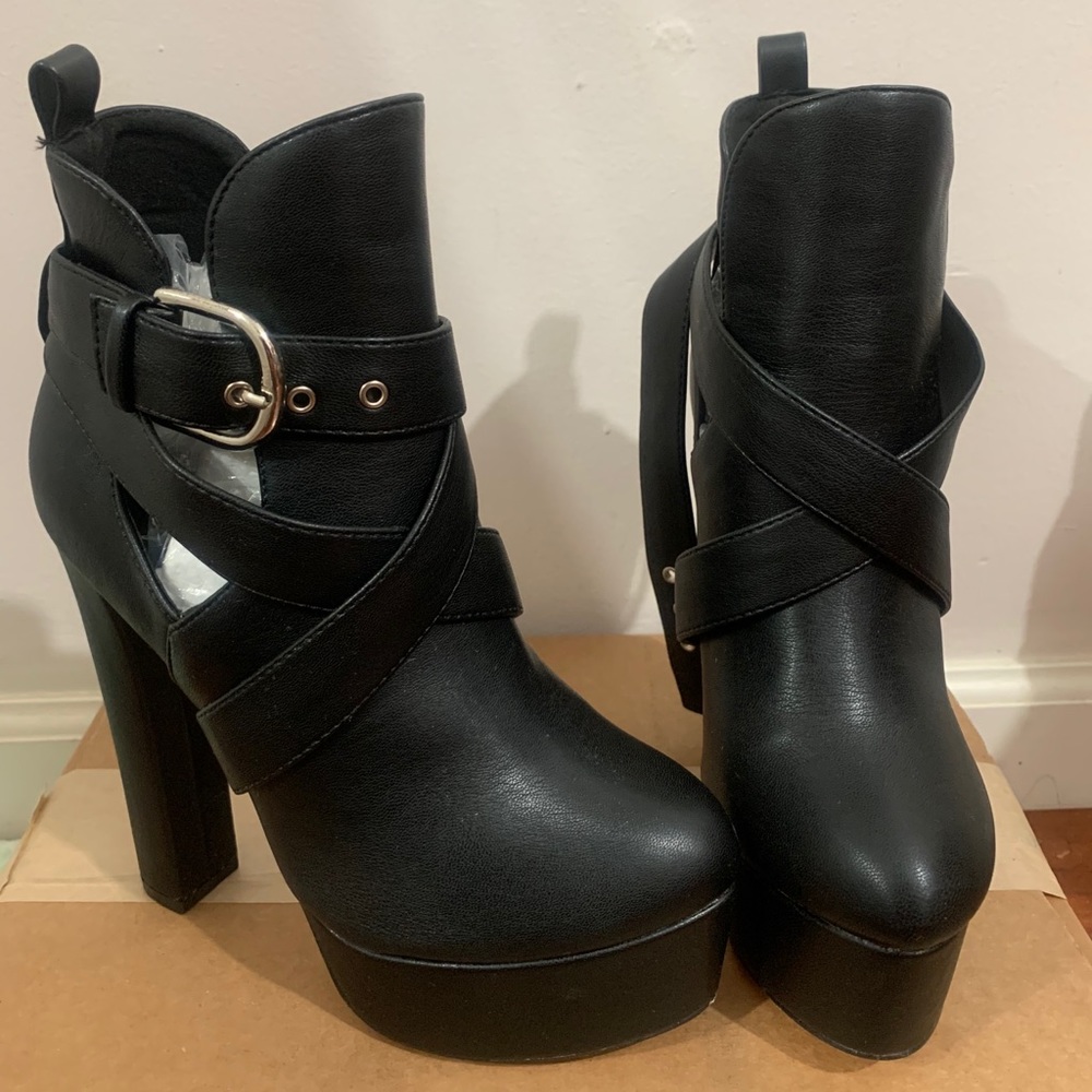 Black Platform Heels Vegan Leather